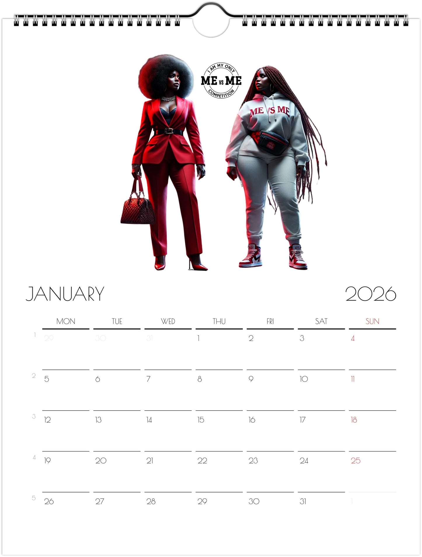 Women’s ME vs Me Wall calendars 2026 (US & CA)